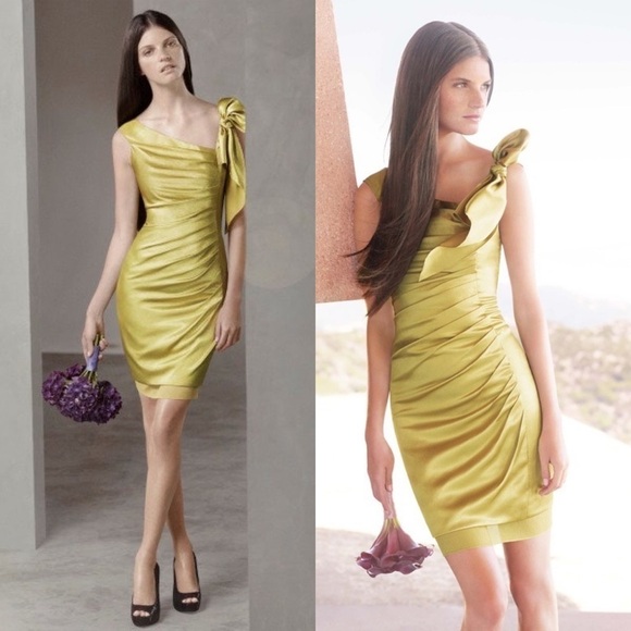 White by Vera Wang Dresses & Skirts - NWT white by vera wang bridesmaid dress chartreuse satin one shoulder mini